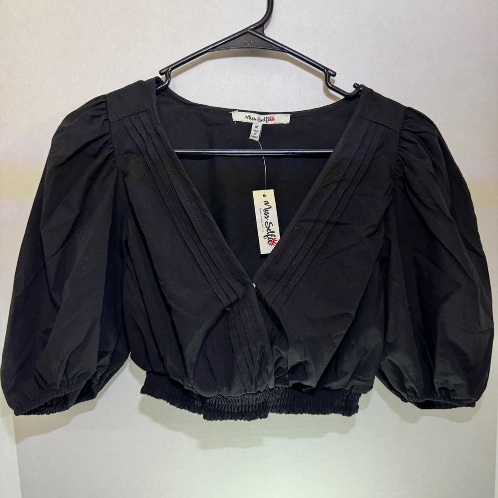 New Look Black Sailor Collar Puff Sleeve Crop Top